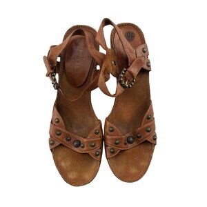 Aerosoles Brown Leather High Heel Sandals With Studded Straps size 10